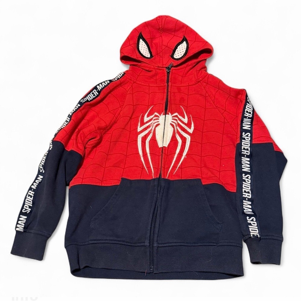 Marvel Spider Man Hoodie Kids Size 7 Full Zip Mask Hood Red Blue